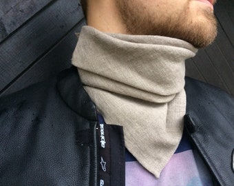 Mens linen bandana, natural gray unisex neck warmer, pure linen square scarf, womens kerchief, face protect, mens casual outfit, dog bandana