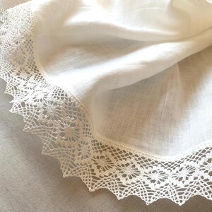 Linen Bridal Shawl: Ivory White Scarf with Crochet Lace, Large Wedding Wrap, Prayer Veil image 4