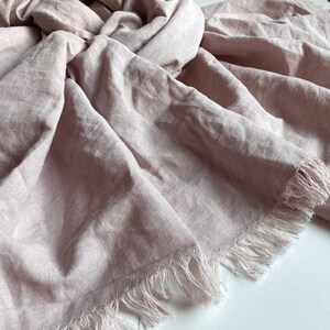 Dusty pink linen scarf, oversized frayed European flax unisex shawl, pastel pink pure linen wrap, gray rose long womens scarf