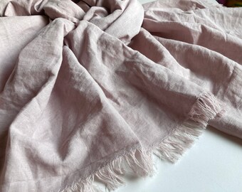 Dusty pink linen scarf, oversized frayed European flax unisex shawl, pastel pink pure linen wrap, gray rose long womens scarf