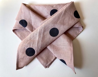 Polka Dot Linen Scarf: Dusty Pink Flax Bandana, Square Kerchief