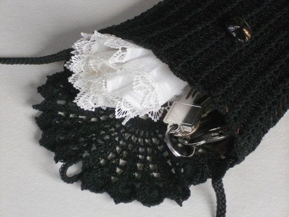 Black crochet bag long strap mini shoulder purse small black | Etsy