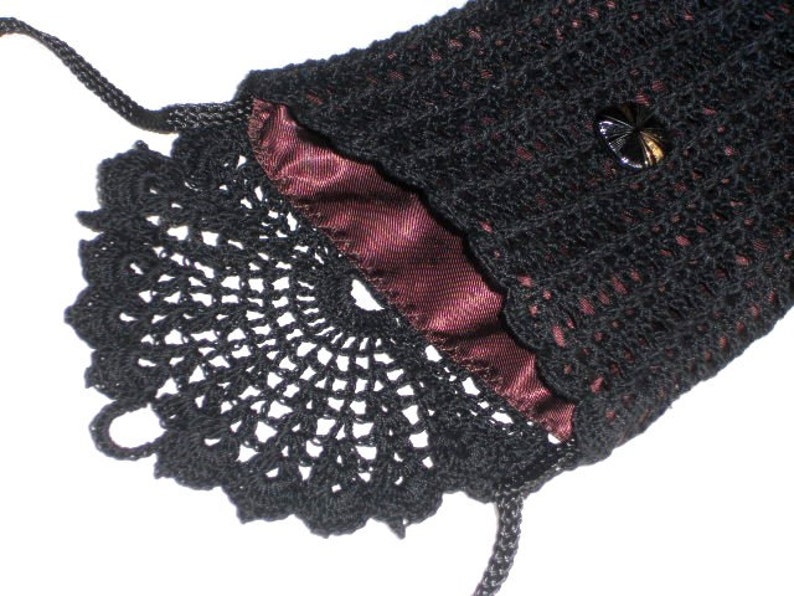 Black Crochet Bag Long Strap Mini Shoulder Purse Small Black Etsy