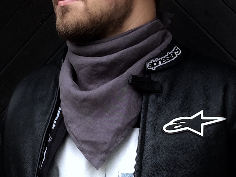 Gray Linen Bandana Asphalt Grey Mens Face Covering Square Etsy