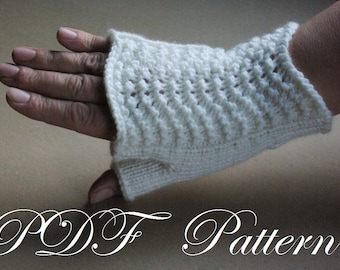 Knit fingerless gloves PDF pattern in English, unisex mittens for him or her, hand warmers knitting tutorial Instant download PDF file