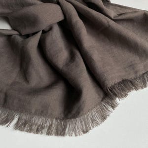 Brown long unisex shawl, solid dusty bark brown pure linen men&#39;s scarf, soft coffee color oversized women&#39;s stole, gift for minimalist