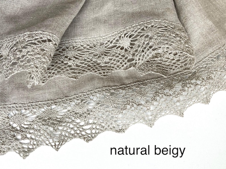 Linen Bridal Shawl: Ivory White Scarf with Crochet Lace, Large Wedding Wrap, Prayer Veil image 10