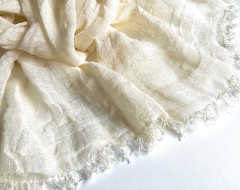 Sheer rustic pure linen scarf, long ivory cream men's shawl, lightweight wrap for women, beach accessory, gift for wife, Mother's day gift,