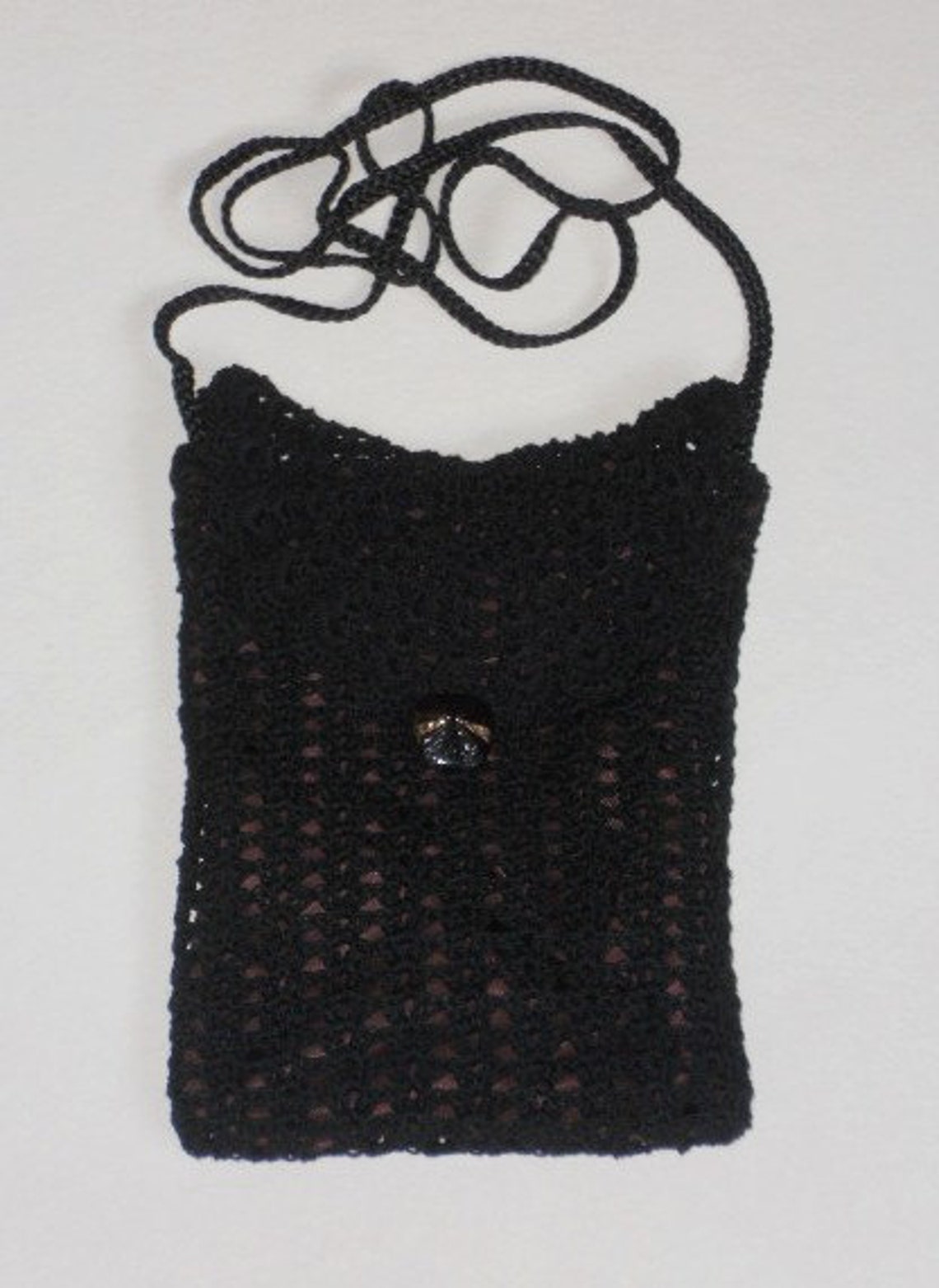 Black Crochet Bag Long Strap Mini Shoulder Purse Small Black Etsy