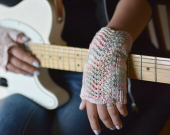 Musicians fingerless gloves in pastel colors, knit cotton lace women's wrist warmers, spring gloves, gift for girl