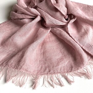 Old rose linen scarf, thin lightweight pure flax gauze women's schawl, sheer pastel mauve scarflette, dusty pink unisex summer accessory