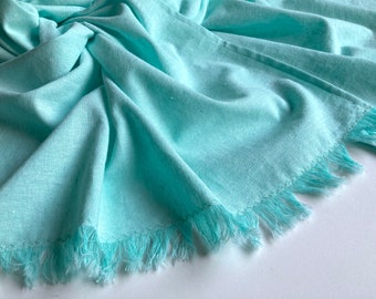 Mint sorbet color linen scarf, sea foam green blue pure linen women's shawl, solid men's bandana, beach wedding wrap, summer gift for wife