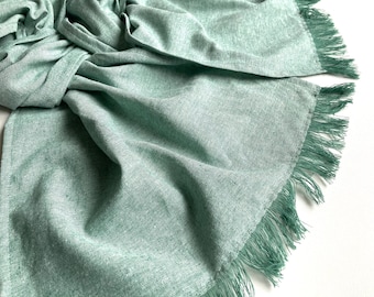 Long pastel green linen scarf, soft flax cotton shawl, all season wrap for women, Mother's day gift, gift for friend, men's spring outfit