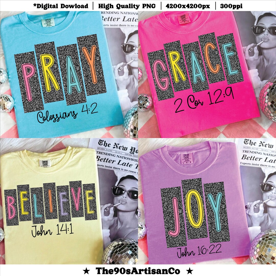 Preppy Retro Chalkboard Bible Verse PNG, Pray Grace Joy Believe Design ...