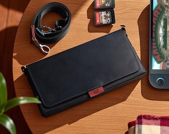 Custom Leather Switch 2 Travel Case – Crossbody Gaming Bag for Nintendo Console, Games & Accessories – Gift for Him or Her