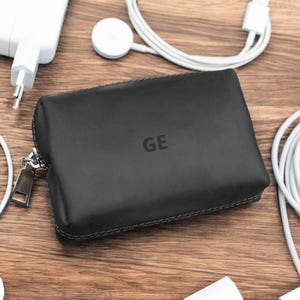 Travel Cable Organizer Case – Leather Charger Pouch for Men & Women, Tech Storage Bag for Cords, Adapters and Apple Accessories