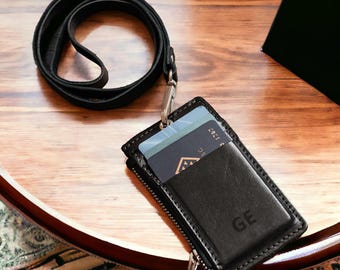 Leather ID Badge Wallet with or without Lanyard – Work Pass Holder for Men & Women, Office Name Tag Case for Events and Conferences