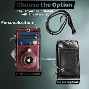 Carteira de couro personalizada com cordão e compartimento para AirTag – presente personalizado para ele, padrinhos, marido ou formatura