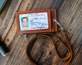 Custom Leather Neck Wallet – Lanyard ID Holder with Zipper Pocket – Gift for Men & Women – Travel Essentials Organizer