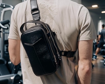 Magnetische leren sporttas met 6 sterke magneten – crossbodytas – handsfree sporttas – persoonlijk cadeau voor hem of haar – kerstcadeau