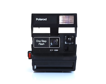 vintage 1980s Polaroid Camera BLACK w/ RED button camera 600 speed polaroid film! --Tested & works