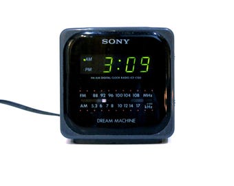 vintage 1990s small COLOR Block AM/FM radio alarm clock dream machine bedside small alarm clock -- very unique!