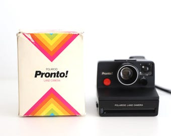 vintage 1980s Polaroid PRONTO Camera BLACK w/ RED button camera 600 speed polaroid film! --Tested & works - Free shipping U.S.A