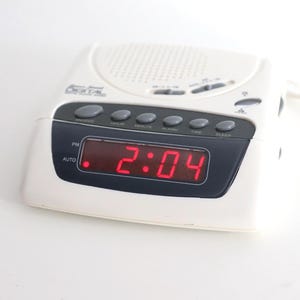 vintage 1980s Digital sony style ALARM clock vintage 80s electronics simple classic minimalist plug in alarm clock AM/FM radio