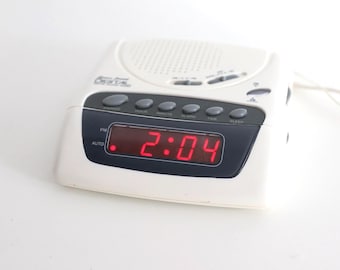 vintage 1980s Digital sony style ALARM clock vintage 80s electronics simple classic minimalist plug in alarm clock AM/FM radio