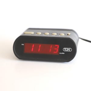 vintage 1980s TOZAJ black sleek vintage Alarm clock vintage alarm clock -- tested and working!