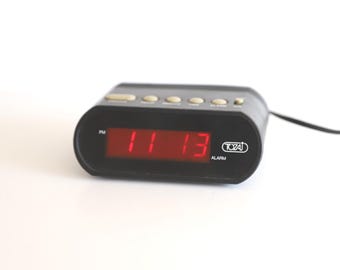 vintage 1980s TOZAJ black sleek vintage Alarm clock vintage alarm clock -- tested and working!