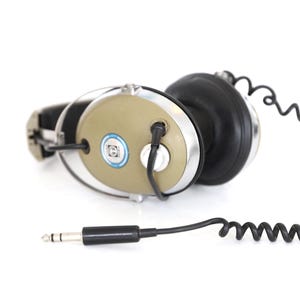 tan & BLACK mid-century stereo vintage HEADPHONES stereo excellent working condition