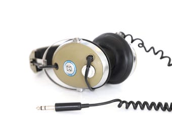 tan & BLACK mid-century stereo vintage HEADPHONES stereo excellent working condition