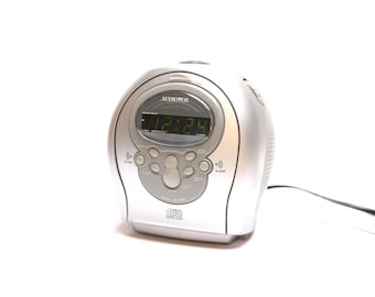 vintage SILVER sony style AUDIOVOX cd player/radio tested & working CD discman vintage y2k black and silver Alarm clock -- Free Shipping