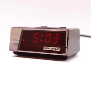 vintage 1970s 80s faux wood COLOR Block alarm clock sony style SPARTUS dream machine bedside small alarm clock -- very unique!