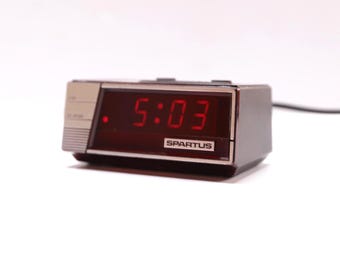 vintage 1970s 80s faux wood COLOR Block alarm clock sony style SPARTUS dream machine bedside small alarm clock -- very unique!