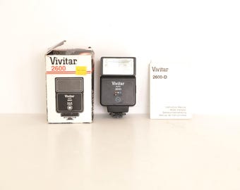 vintage VIVITAR 2600 black FLASH adaptation w/ original MANUAL and box -- universal fit -- Free Shipping U.S.A