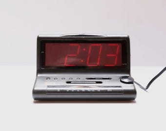 vintage 1970s 80s clock COLOR block transparent green clock bedside small alarm clock -- tested and working!