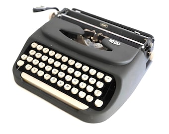 vintage 1950s sleek ROYAL brand black & white two tone style vintage TYPEWRITER antique portable manual edition w/ case - works perfectly