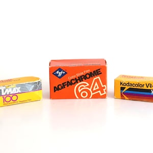 vintage set of three expired CAMERA FILM -- 120 film and 35 mm color slide film (to print, or cross process) Kodak AGFA film - free shipping