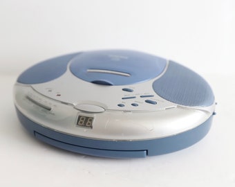 vintage sony style AUDIOPHASE brand discman style CD player SILVER & blue -- tested and working!