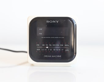 vintage 1980s COLOR BLOCK alarm clock SONY bedside small alarm clock am/fm radio -- tested and working!