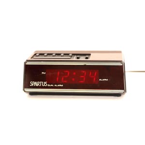 vintage 1970s 80s faux wood COLOR Block alarm clock sony style SPARTUS dream machine bedside small alarm clock -- very unique!