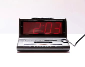 vintage 1970s 80s clock COLOR block transparent green clock bedside small alarm clock -- tested and working!