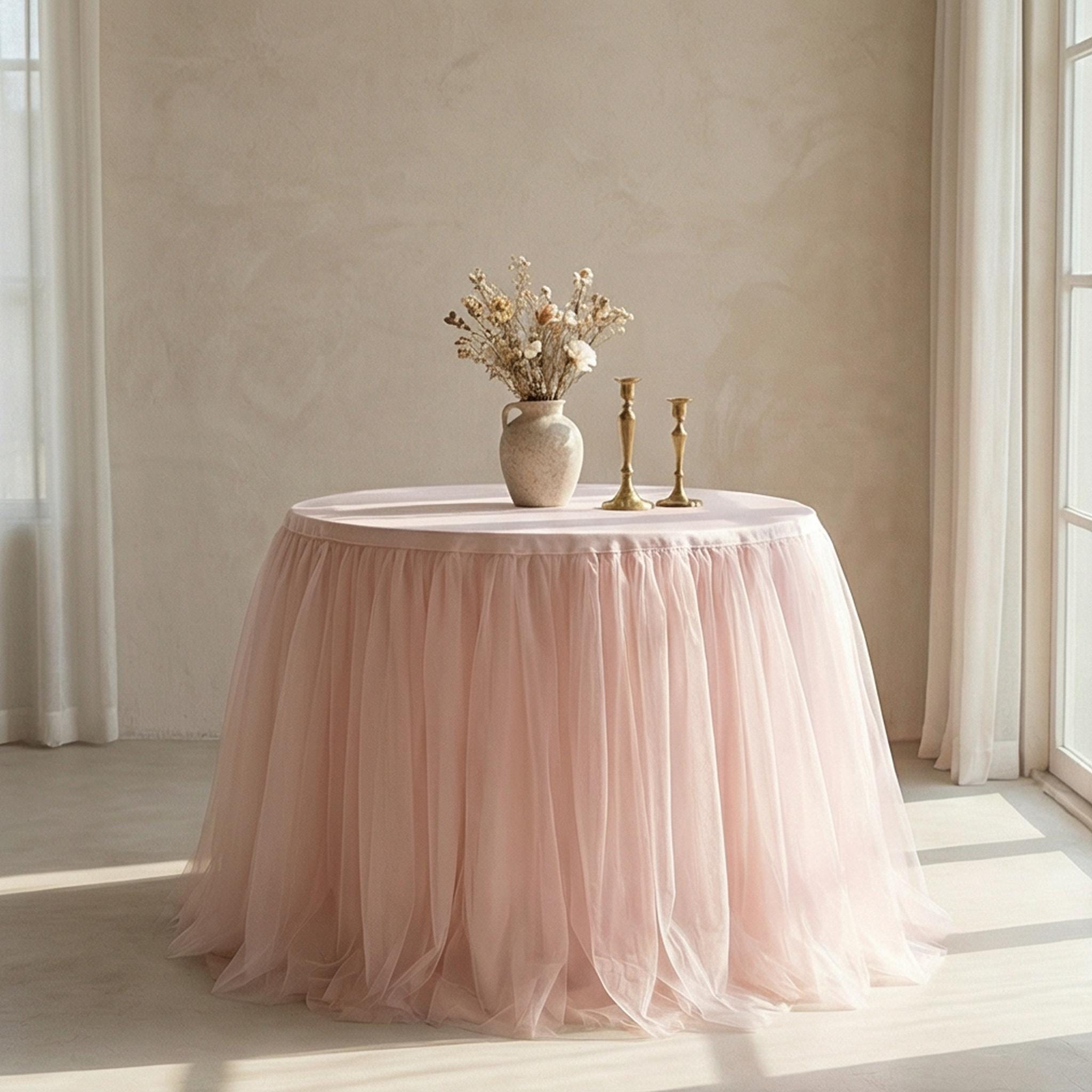 Pink Ruffle Tablecloth Pink Tablecloth With Ruffle Skirt, Long Table Tablecloth Wedding, Tulle ...