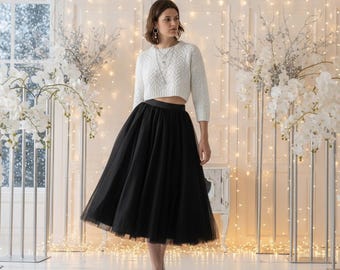 【10月24日迄】lig. tulle skirt Black Tulle Skirt for Women Knee Length With Lining - Etsy Canada