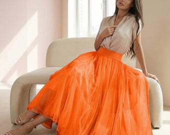 Burnt Orange Tulle Skirt, Midi Tulle Skirt, Tulle Skirt Women, High Waisted Tulle Skirt, A Line Tulle Skirt, Puffy Tulle Skirt,Layered Skirt