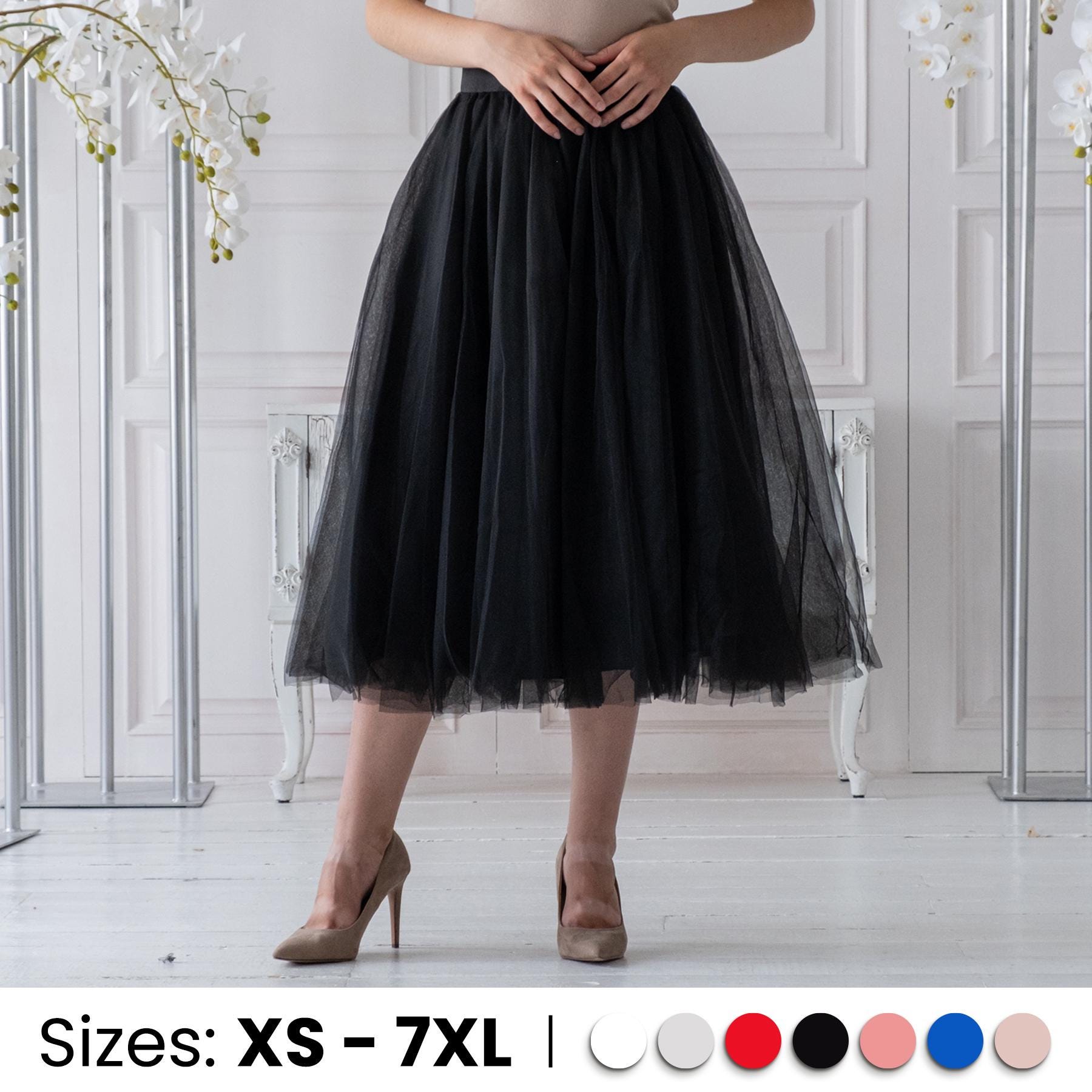 Schwarzer Tüllrock für Frauen, Midirock, Rock mit hoher Taille, Langer Tutu-Rock, Braut-Tutu-Rock, Rockschichtung, Erwachsener Tutu-Rock