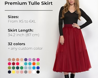 Black and Red Tulle Skirt: Multi Layered Tutu, Elastic Waistband