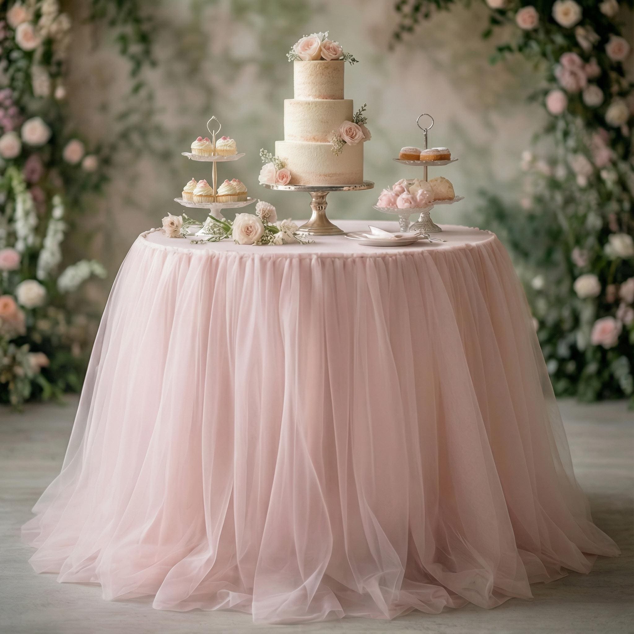 Pink Ruffle Tablecloth Pink Tablecloth With Ruffle Skirt, Long Table Tablecloth Wedding, Tulle ...
